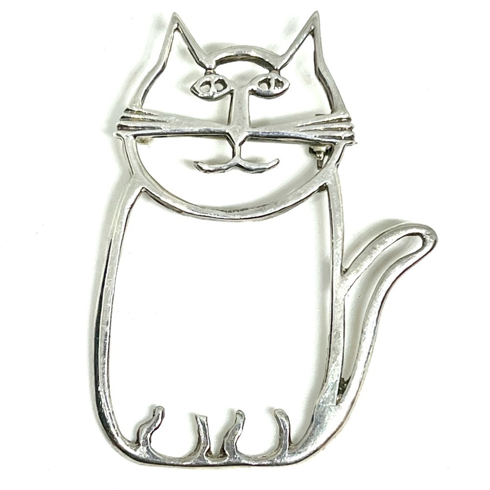 Vintage Navajo Modernist Silver Cat Brooch